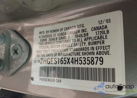 2004 Honda Civic Lx z USA, uszkodzony, nr VIN 2HGES165X4H535879